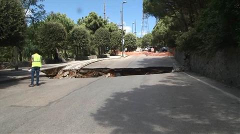 Çamlıca'da Yol Çöktü