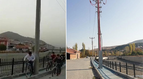 Bisiklet Yolunda, Elektrik Direği Engeli