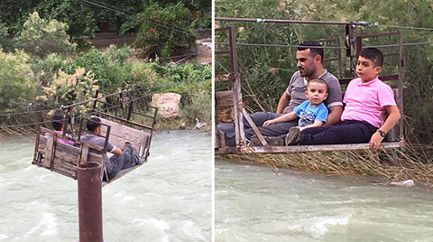 Çoruh Nehri’ni İlkel Teleferikle Geçiyorlar 