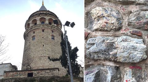 Galata Kulesi'nde Tepki Çeken Yazılar