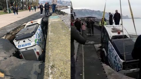 Deniz Dolgu Alanı Yarıldı, Süpürme Aracı İçerisine Düştü