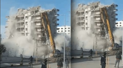 Orta Hasarlı Bina 7 Saniyede Yıkıldı