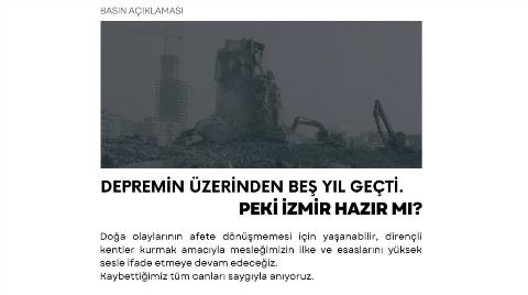 TMMOB Şehir Plancıları Odası İzmir Şubesi: "Depremin Üzerinden Beş Yıl Geçti. Peki İzmir Hazır mı?"